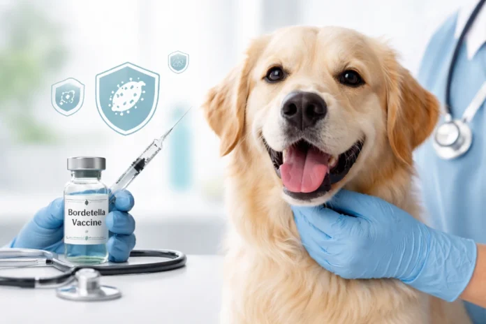 Veterinarian giving Bordetella Vaccine for Dogs during a routine preventive care visit