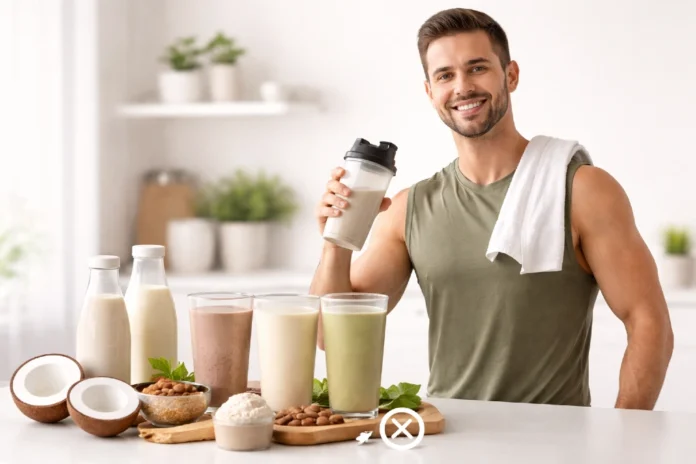 Dairy Free Protein Shakes lined up after a workout for lactose-sensitive athletes
