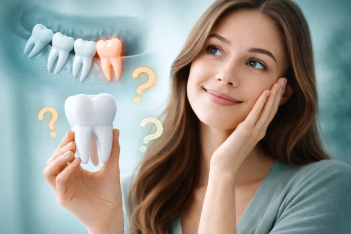 Dental X ray showing whether wisdom teeth are present, impacted, or missing in an adult mouth