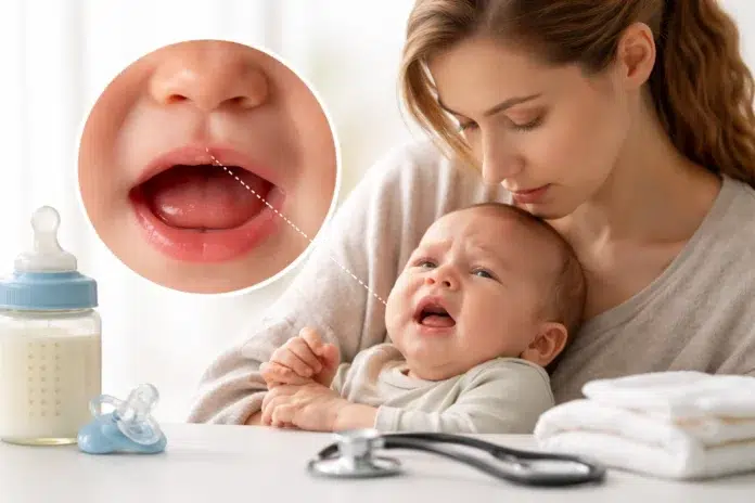 Lip Tie Baby feeding assessment with parent and newborn during latch support visit