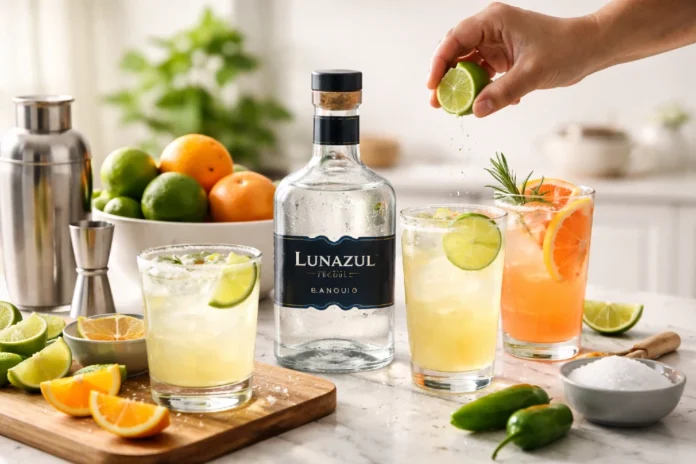 Lunazul Tequila served at home in cocktails and sipping glasses