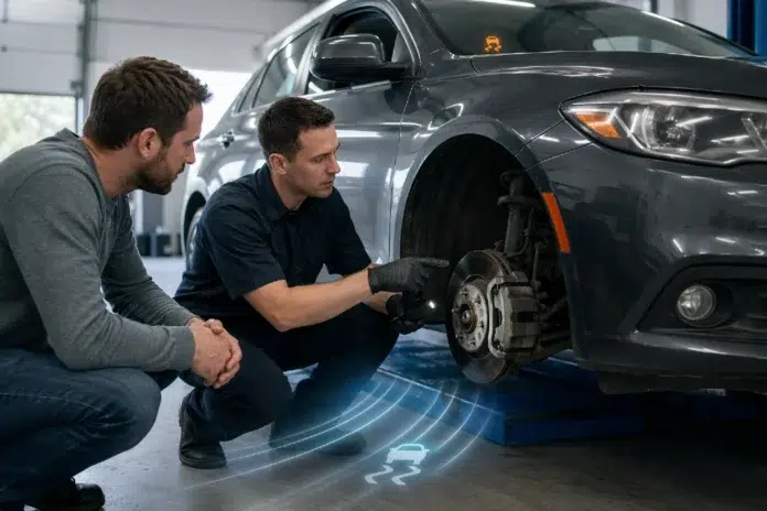 Service Stabilitrak warning displayed on a GM vehicle dashboard with traction and ABS indicators